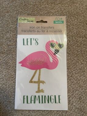 Crafter's Square Pink Flamingo Iron-On Transfer with Gold Accent
